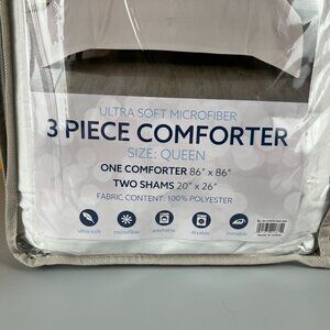 Bliss Bedding White 3 Piece Queen Comforter w/2 Pillow Shams Set NEW in Package